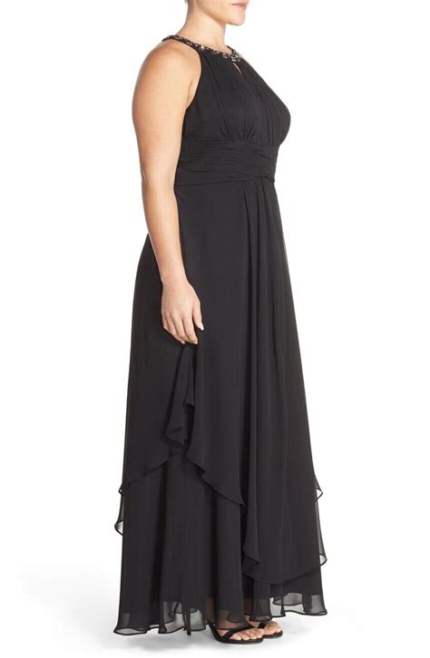 Eliza J Embellished Keyhole Neck Chiffon Gown Size 10 Black Ebay