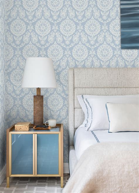 Helm Damask Light Blue Floral Medallion Wallpaper By