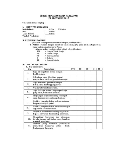 survey kepuasan karyawan pt abc