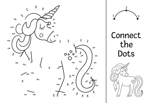 Vector Dot To Dot And Color Activity With Cute Unicorn Magic Kingdom Connect The Dots Game For