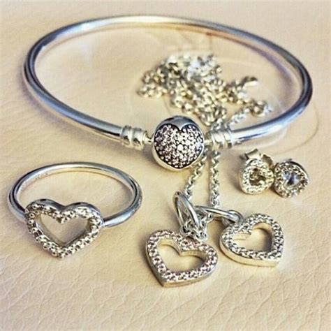 PANDORA Heart Set with Earrings, Ring, Bracelet and Necklace ♡ | Necklace online shop, Pandora ...