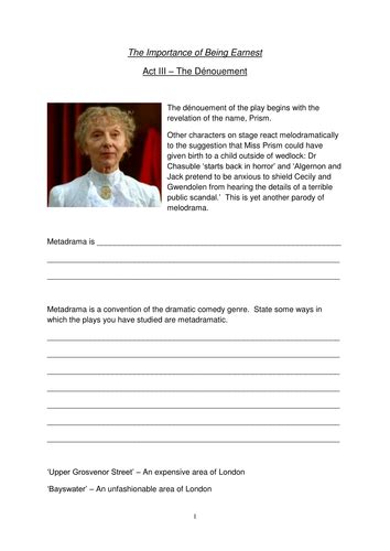 The Importance Of Being Earnest Worksheet