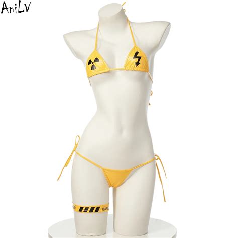 Anilv Bikini Amarillo De Advertencia De Peligro Para Mujer Traje De Ba