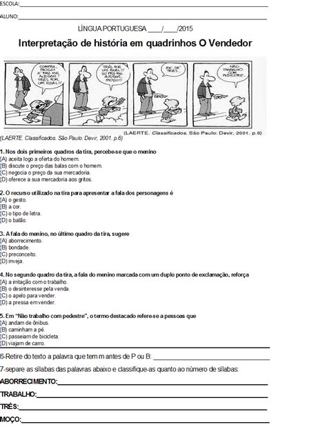 Mundo Encantado Atividade Contextualizada Tirinha 4º Ano