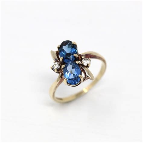 Created Blue Spinel Ring Vintage 10k Yellow Gold Four Stone Etsy