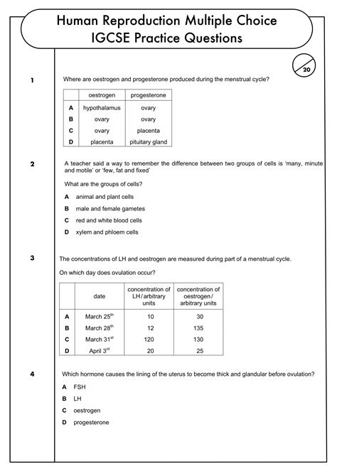 Gcse Biology Multiple Choice Topic Question Packs On Reproduction