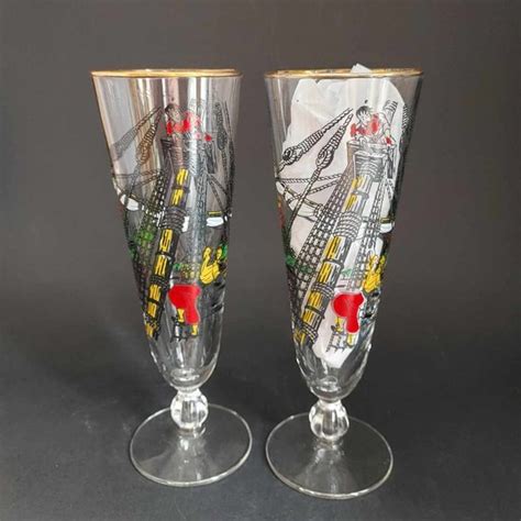 Libbey Dining Pair Of Vintage Libbey Pilsner Treasure Island Pirate Drinking Glasses Mcm Oz