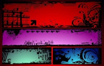 Horizontal Grungy Banner Design Set Free Vector Download | FreeImages