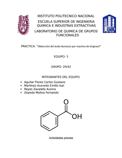 Iv Equipo Obtencion Del Acido Benzoico Instituto Politecnico