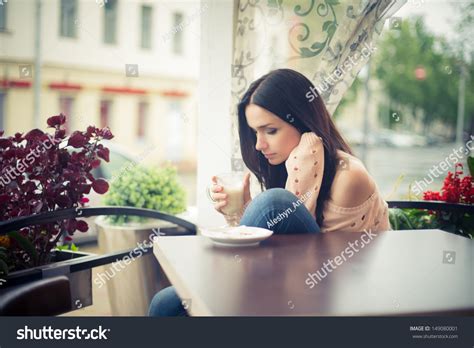 Beautiful Brunette Cafe Stock Photo 149080001 Shutterstock