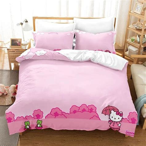 Cartoon Anime Sanrio Bedding Set Kawaii Hello Kitty Quilt Cover Duvet