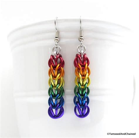 Lgbt Pride Earrings Rainbow Chainmail Earrings Gay Pride Etsy