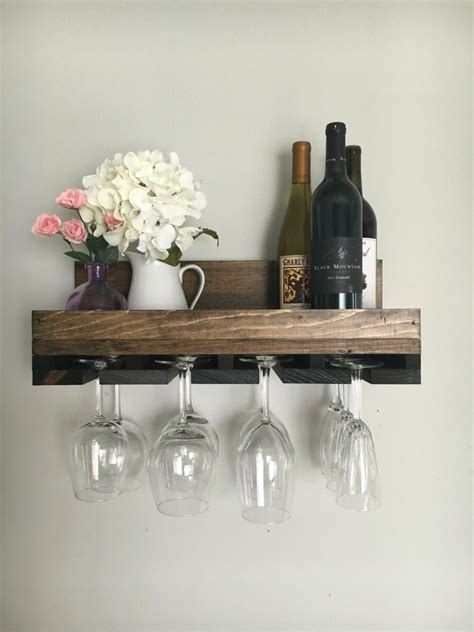 20 Rustic Wood Wine Rack Shelf And Stemware Glass Holder