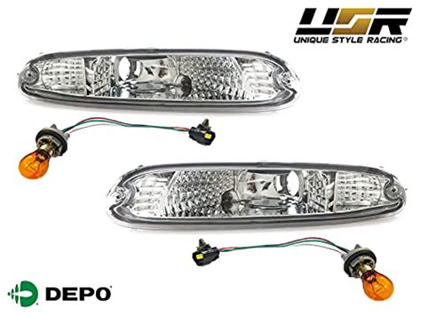 Depo Clear Lens Front Bumper Turn Signal Lights With Amber Bulbs