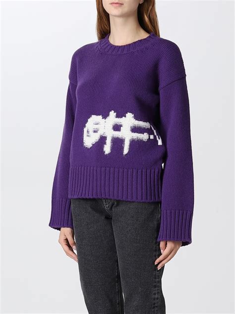 Off White Pull Femme Violet Pull Off White Owhe086f22kni001 En