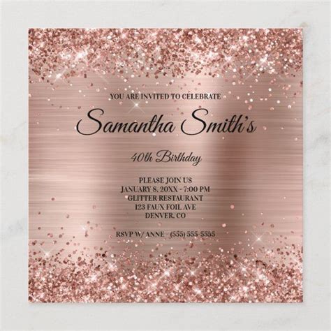 Faux Rose Gold Glitter And Foil Th Birthday Invitation Zazzle