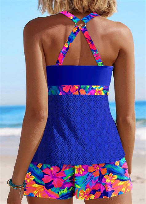 Lace Floral Print Royal Blue Tankini Set Modlily Usd