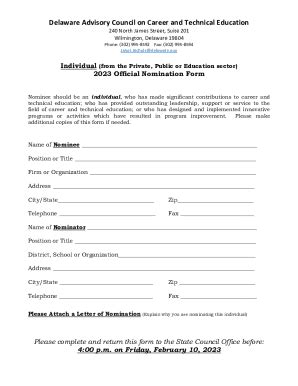 Fillable Online Nomination Form Individual Nomination Form For