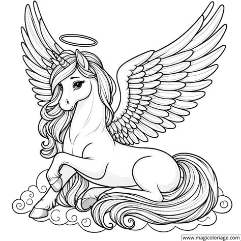 Página para colorear de unicornio con alas de ángel