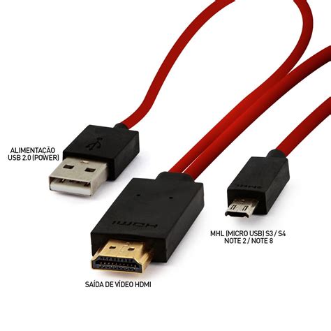 Mhl Cabo Adaptador Micro Usb Para Hdmi Celular Na Tv R Em