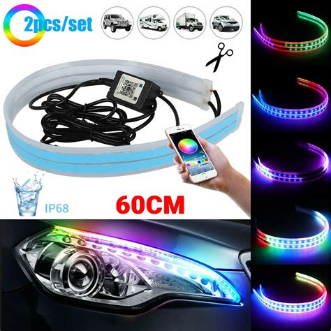 P S Led Drl Carro Luz De Circula O Diurna Rgb App Remoto Flex Vel