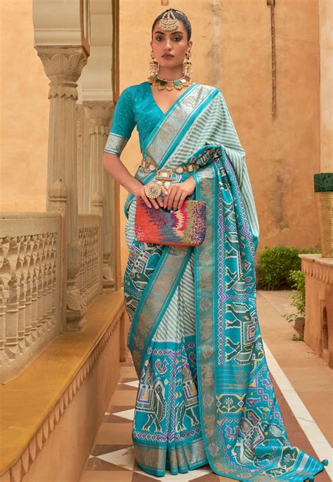 Silk Saree With Blouse In Sky Blue Colour 564