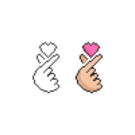 Doigt Cor En Coeur Amour Geste De La Main Pixel Art Ligne Ic Ne Vecteur