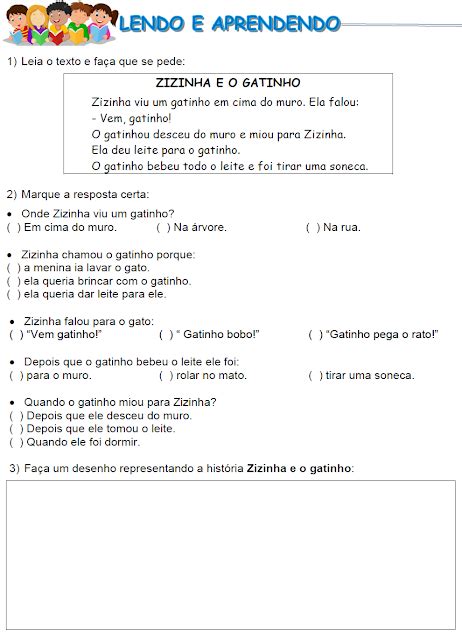 ATIVIDADES PARA EDUCADORES Pequeno texto para o 1º Ano ZIZINHA E O