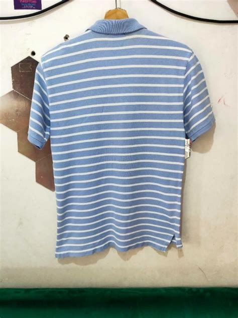 Kaos Polo Ralph Lauren Biru Muda Garis Garis Putih Fesyen Pria