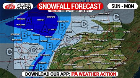 SNOWFALL FORECAST: First Widespread Snow Likely Sunday & Monday in Western Half of Pennsylvania