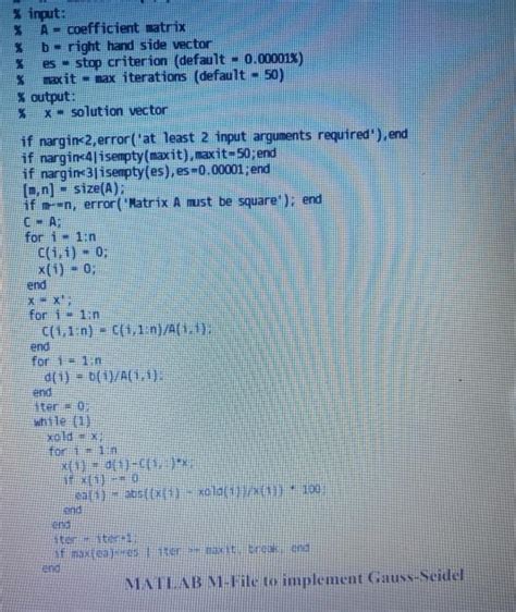 Develop Your Own M File Function For Gauss Seidel Chegg