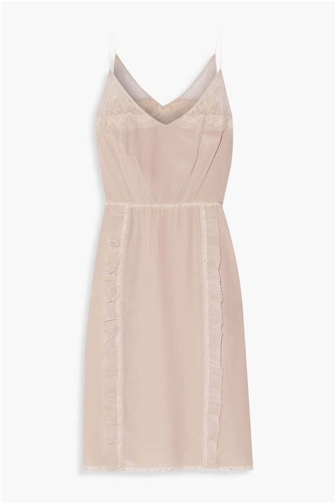 Prada Lace Trimmed Ruffled Silk Crepe Dress The Outnet