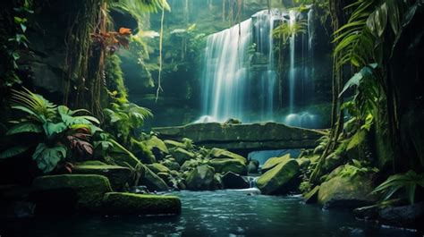 Premium AI Image | Stunning waterfall hidden in the jungle