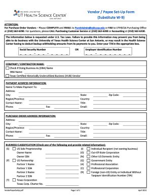 Fillable Online Uthscsa Vendor Payee Set Up Form The University Of