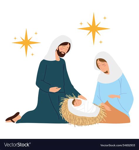 Baby Jesus In The Manger With Mary And Joseph