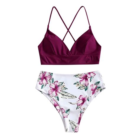 Tankini Sets For Women Women Two Piece Flower Print Split Sets Plus