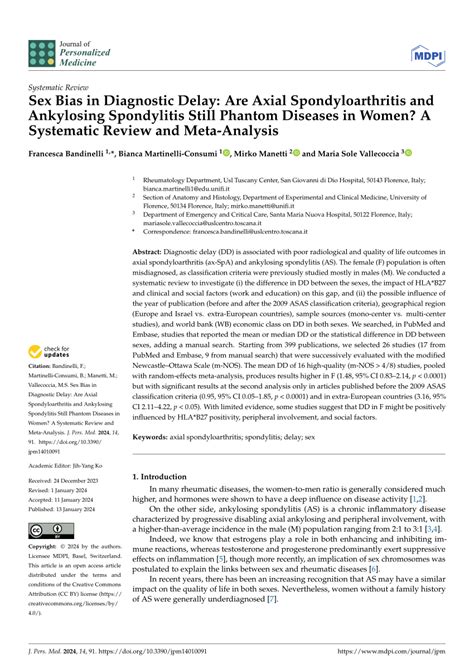 Pdf Sex Bias In Diagnostic Delay Are Axial Spondyloarthritis And