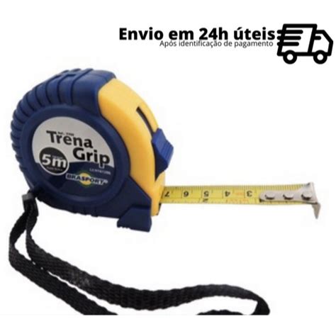 Trena emborrachada fita 5m x 19mm em aço c trava ponta metálica e