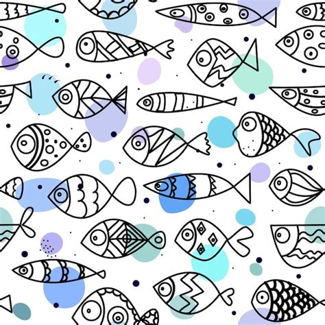 Premium Vector Seamless Pattern Whith Cute Hand Draw Fishes Line Art