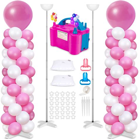 Toosci 2 Sets Balloon Column Stand And Balloon Pump Adjustable Metal 9