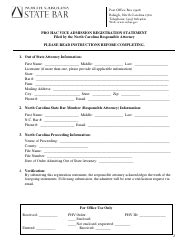 North Carolina Pro Hac Vice Admission Registration Statement Fill Out