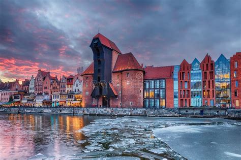 Gdansk Zuraw A Famous Sight On The Bank Of Motlawa River Winter