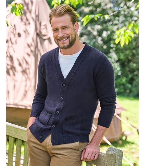 Charcoal Mens Lambswool V Neck Cardigan WoolOvers UK