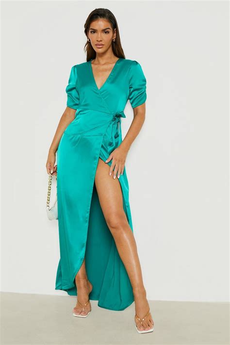 Satin Wrap Maxi Dress Boohoo