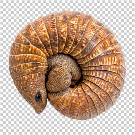 Unique armadillo curled up in a defensive posture cut out transparent