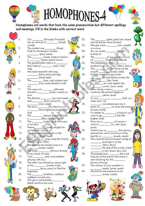 Homophones 4 Editable With Answer Key Esl Worksheet By Vikral