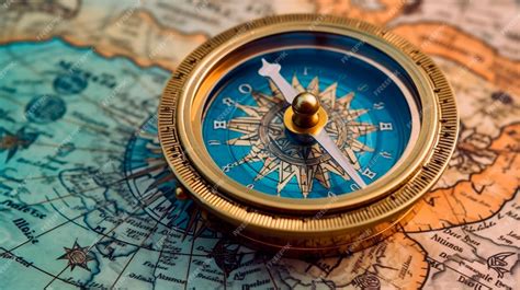 Premium Photo Old Antique Compass On A Paper Map Blue Gold Background Wallpaper Goals