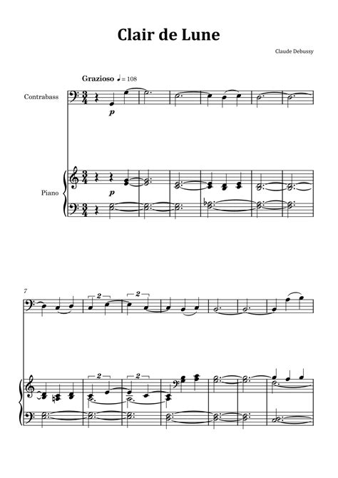 Clair De Lune By Debussy Double Bass And Piano Arr Glauco Fernandes