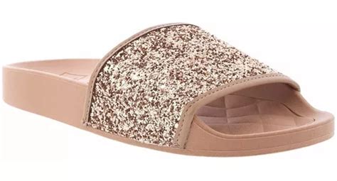 Slide Moleca Tira Larga Glitter Nude Parcelamento Sem Juros