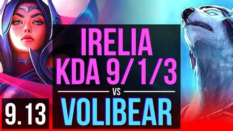 Irelia Vs Volibear Top Kda 9 1 3 2 Early Solo Kills Legendary